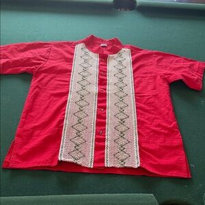 Red Dress Shirt with White Accents